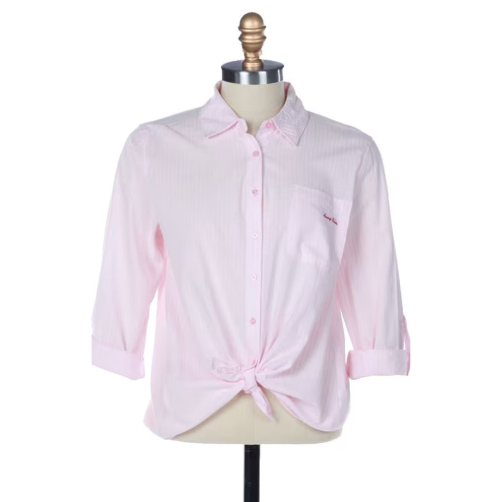 Pink Rose "Dump Him" Striped Pajama Top‎ Pink White Button Up Feminine Small